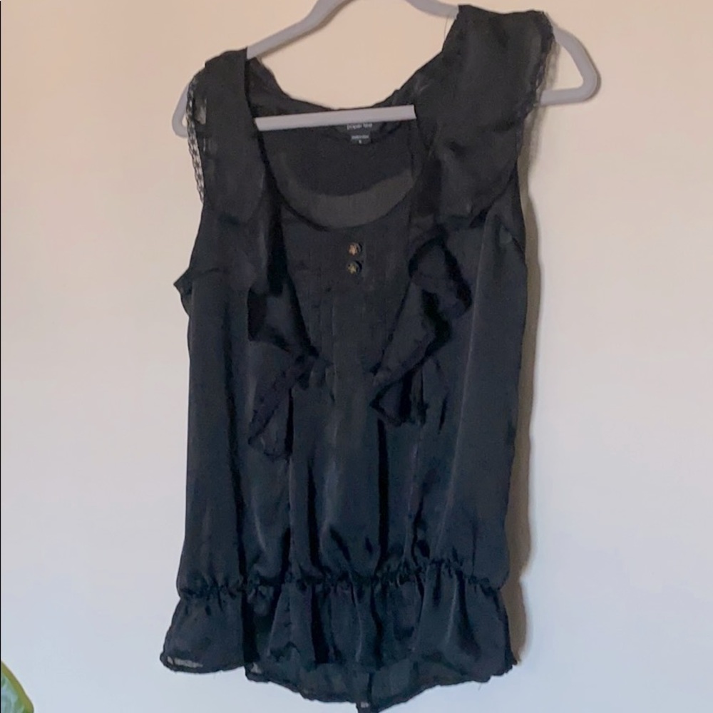 Vintage Black Ruffled Blouse